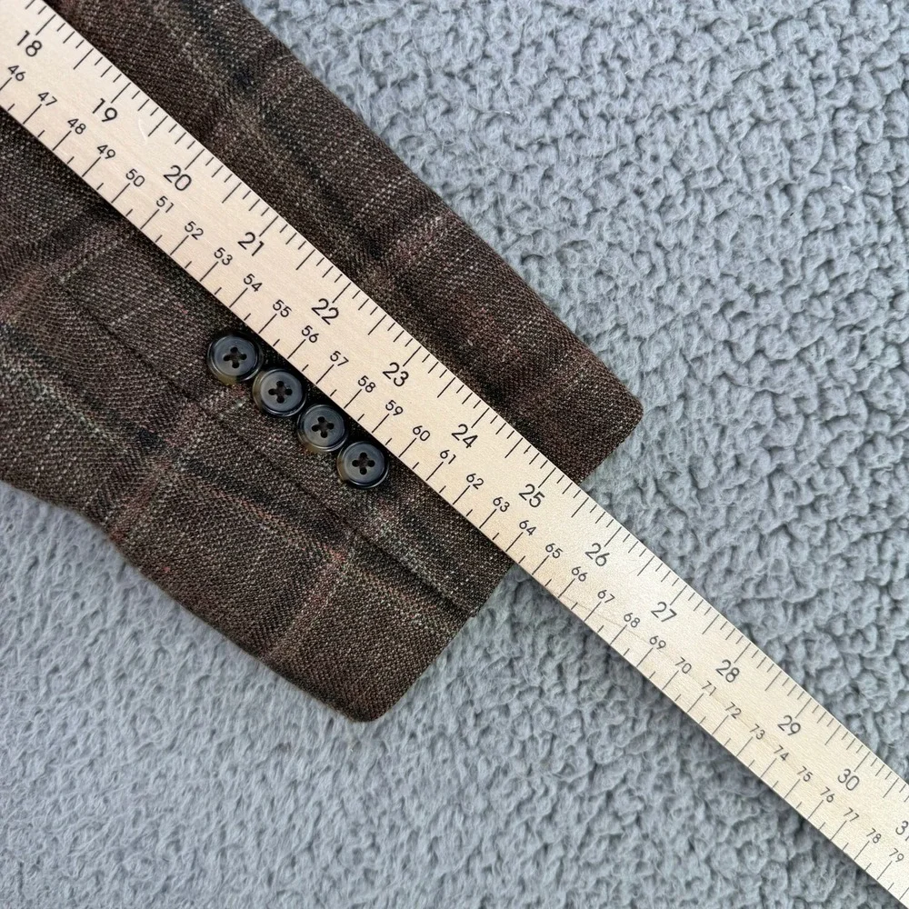 Brooks Brothers Sport Coat Mens 42L Brown Regent Plaid Wool Silk Linen E. Thomas